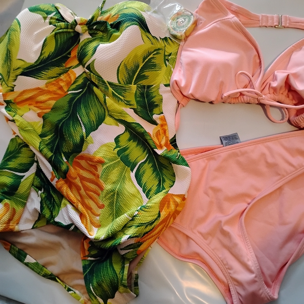 Kona Sol Green and Orange Tropical Swimwear